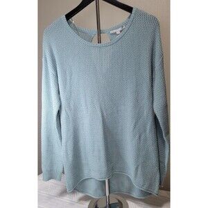 Cyrus Textured Knit Keyhole Back Sweater Women’s Medium Beryl Blue Soft Cotton‎